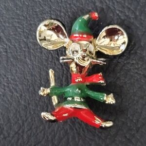Signed, Beatrix Jewelry Company - Christmas Mouse 1960's-70's - Vintage Brooch